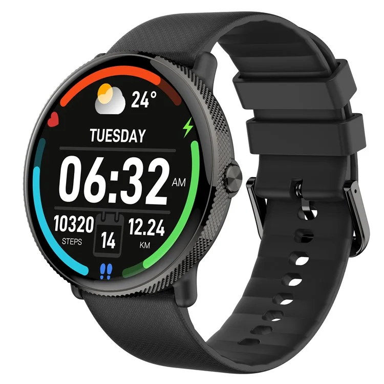 Smartwatch idealSTORE S24Watch, Ecran rotund AMOLED, Apel Bluetooth, Monitorizare Ritm Cardiac si Stare de Sanatate, Multi-Sport, Monitor Somn, Ceas cu afisaj Permanent, Memento Aplicatii Sociale, Senzor Optic Masurare Oxigen, Bratara din Silicon Neagra