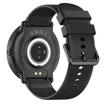 Smartwatch idealSTORE S24Watch, Ecran rotund AMOLED, Apel Bluetooth, Monitorizare Ritm Cardiac si Stare de Sanatate, Multi-Sport, Monitor Somn, Ceas cu afisaj Permanent, Memento Aplicatii Sociale, Senzor Optic Masurare Oxigen, Bratara din Silicon Neagra