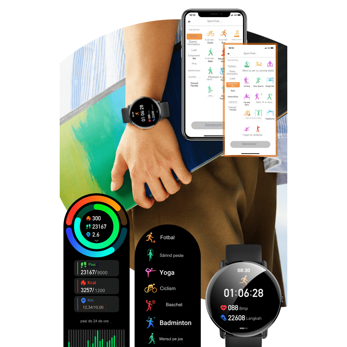 Smartwatch idealSTORE S24Watch, Ecran rotund AMOLED, Apel Bluetooth, Monitorizare Ritm Cardiac si Stare de Sanatate, Multi-Sport, Monitor Somn, Ceas cu afisaj Permanent, Memento Aplicatii Sociale, Senzor Optic Masurare Oxigen, Bratara din Silicon Gri