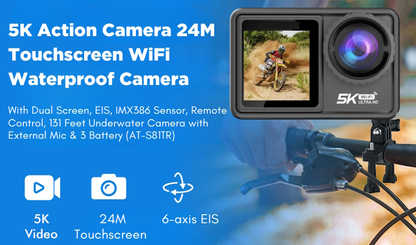 Camera de Actiune idealSTORE SmartGO-Cam 5K Ultra HD, 24 MP, Anti-Shake, Waterproof, Control Vocal, Unghi Larg 170, WiFi incorporat, HDMI, Ecran Tactil