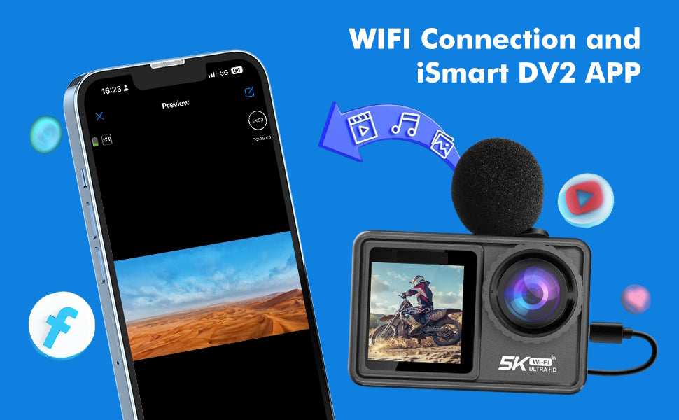 Camera de Actiune idealSTORE SmartGO-Cam 5K Ultra HD, 24 MP, Anti-Shake, Waterproof, Control Vocal, Unghi Larg 170, WiFi incorporat, HDMI, Ecran Tactil