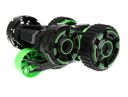 Masinuta cu telecomanda idealSTORE, Green Furios Car, Dimensiuni 30 x 15 x 9.5 cm, Echipata cu 5 roti, Acrobatii uimitoare sunt insotite de efecte de iluminare interesante care fac distractia si mai atractiva