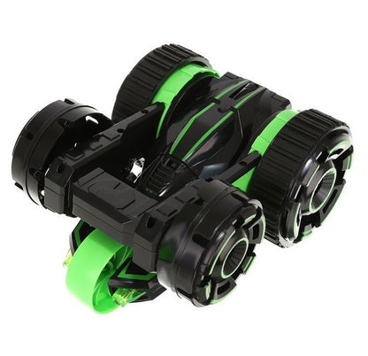 Masinuta cu telecomanda idealSTORE, Green Furios Car, Dimensiuni 30 x 15 x 9.5 cm, Echipata cu 5 roti, Acrobatii uimitoare sunt insotite de efecte de iluminare interesante care fac distractia si mai atractiva