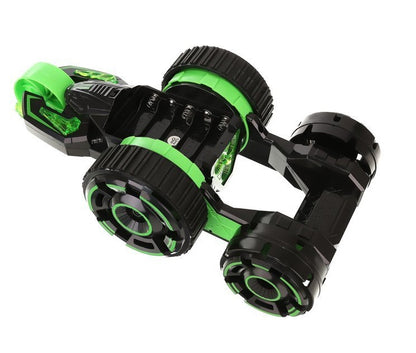 Masinuta cu telecomanda idealSTORE, Green Furios Car, Dimensiuni 30 x 15 x 9.5 cm, Echipata cu 5 roti, Acrobatii uimitoare sunt insotite de efecte de iluminare interesante care fac distractia si mai atractiva