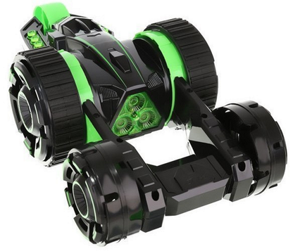 Masinuta cu telecomanda idealSTORE, Green Furios Car, Dimensiuni 30 x 15 x 9.5 cm, Echipata cu 5 roti, Acrobatii uimitoare sunt insotite de efecte de iluminare interesante care fac distractia si mai atractiva