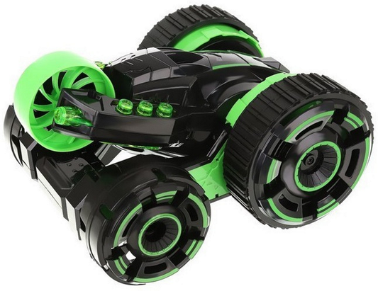 Masinuta cu telecomanda idealSTORE, Green Furios Car, Dimensiuni 30 x 15 x 9.5 cm, Echipata cu 5 roti, Acrobatii uimitoare sunt insotite de efecte de iluminare interesante care fac distractia si mai atractiva