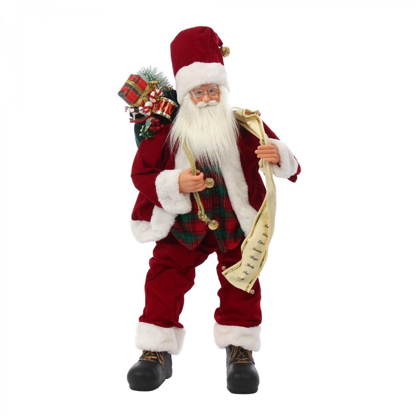 Decoratiune Craciun IDL Big Red Santa, 36 x 25 x 61cm, Finisaje Premium, Culoare alb-rosu potrivita pentru a intra in spiritul Craciunului si a crea un spatiu de poveste, Alcatuit din elemente simbolice: Mos Craciun imbracat traditional, tolba si cadouri