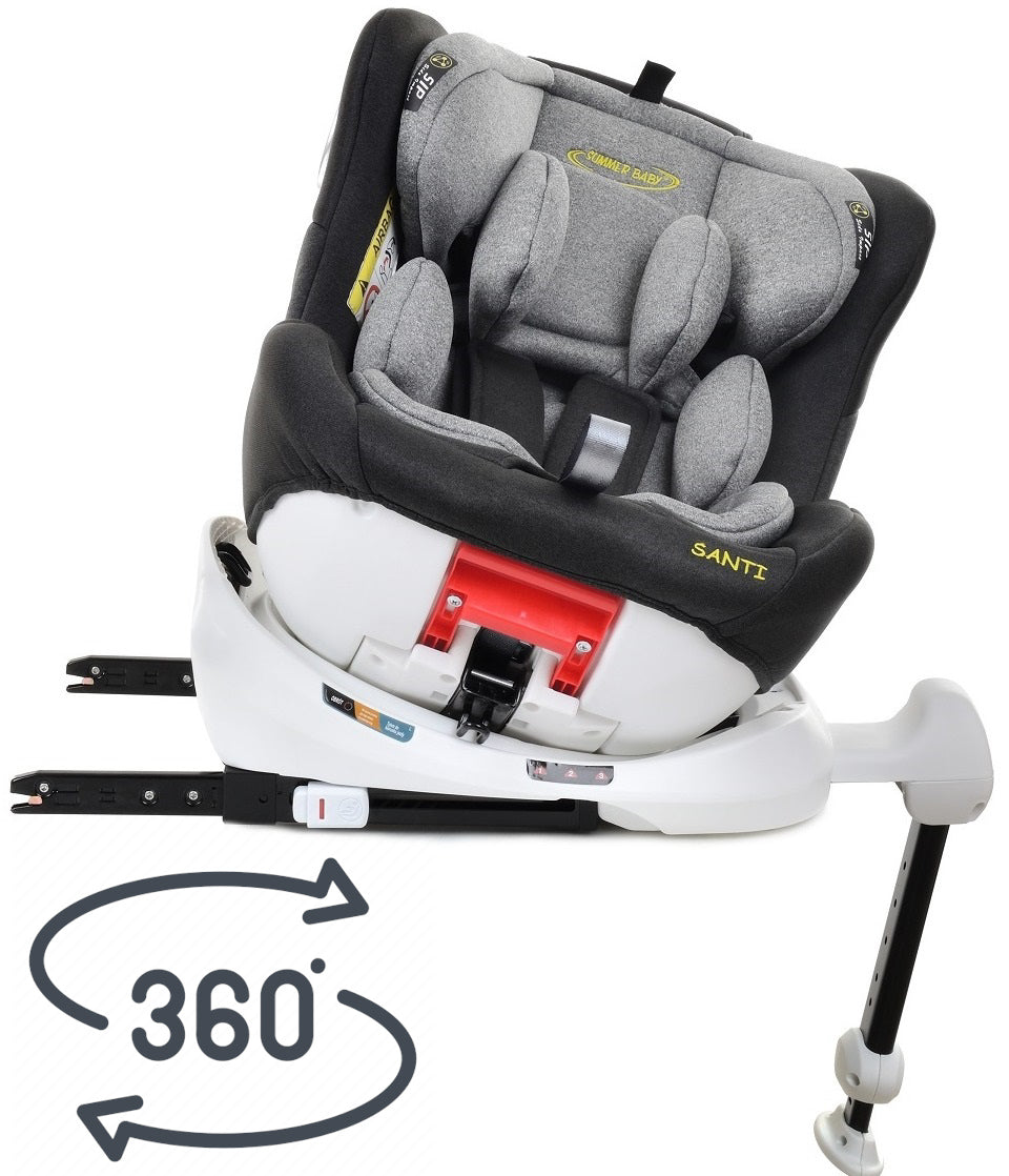 Scaun auto Profesional pentru copii Santi Baby IDL Collection, Cu picior Telescopic stabil, 3 grupe de greutate intre 0-36 kg, tehnologia Isofix, Rotire 360 grade cu reglarea pozitiei de somn si a inaltimii tetierei in functie de varsta, Negru Gri