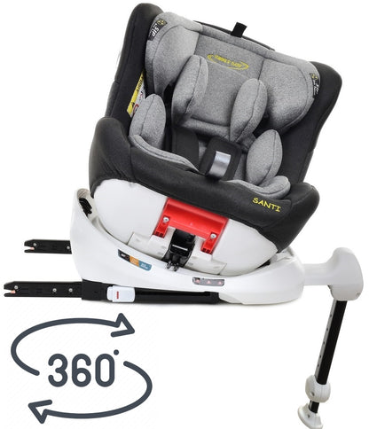Scaun auto Profesional pentru copii Santi Baby IDL Collection, Cu picior Telescopic stabil, 3 grupe de greutate intre 0-36 kg, tehnologia Isofix, Rotire 360 grade cu reglarea pozitiei de somn si a inaltimii tetierei in functie de varsta, Negru Gri