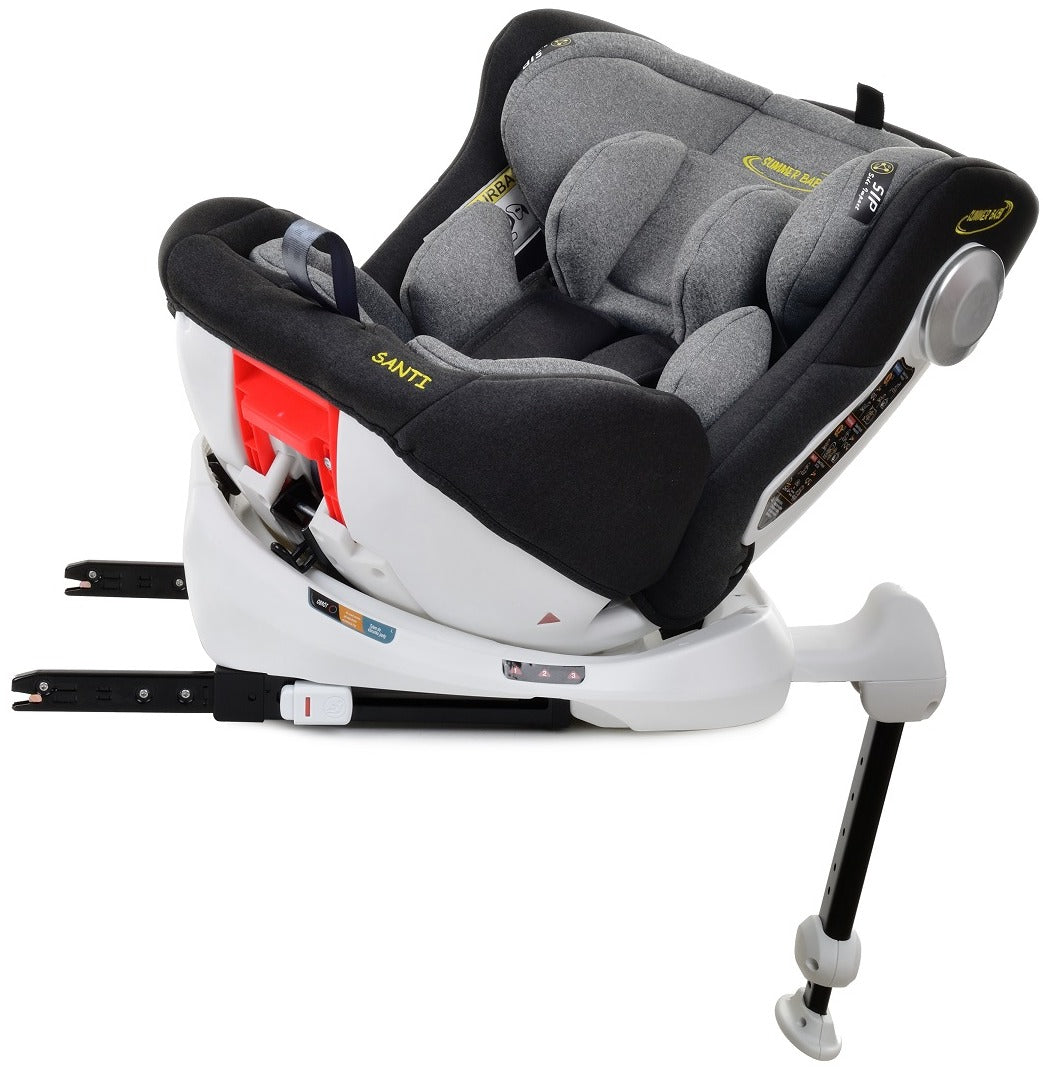 Scaun auto Profesional pentru copii Santi Baby IDL Collection, Cu picior Telescopic stabil, 3 grupe de greutate intre 0-36 kg, tehnologia Isofix, Rotire 360 grade cu reglarea pozitiei de somn si a inaltimii tetierei in functie de varsta, Negru Gri