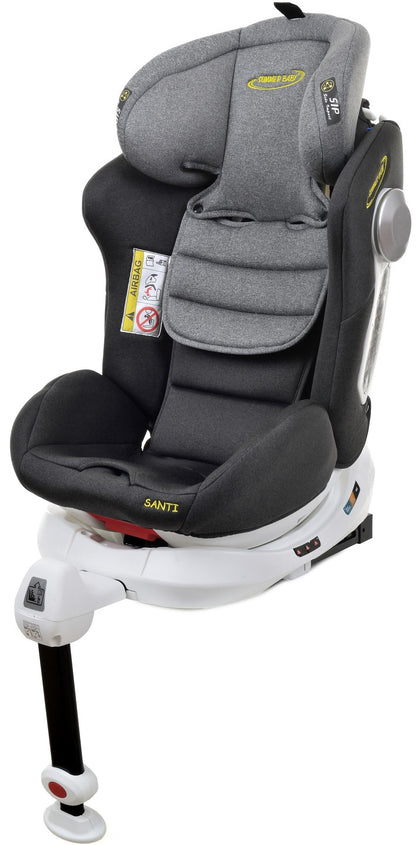 Scaun auto Profesional pentru copii Santi Baby IDL Collection, Cu picior Telescopic stabil, 3 grupe de greutate intre 0-36 kg, tehnologia Isofix, Rotire 360 grade cu reglarea pozitiei de somn si a inaltimii tetierei in functie de varsta, Negru Gri