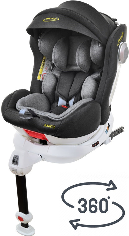 Scaun auto Profesional pentru copii Santi Baby IDL Collection, Cu picior Telescopic stabil, 3 grupe de greutate intre 0-36 kg, tehnologia Isofix, Rotire 360 grade cu reglarea pozitiei de somn si a inaltimii tetierei in functie de varsta, Negru Gri