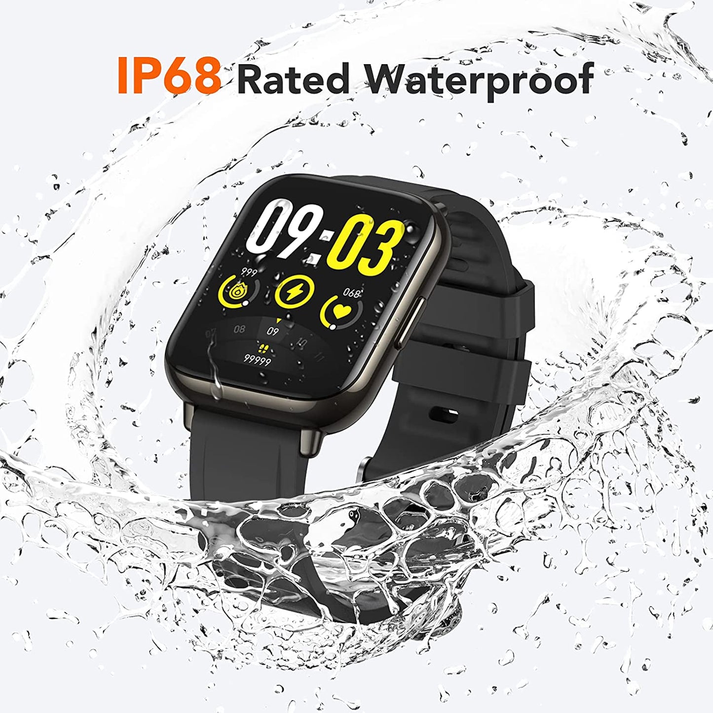 Ceas SmartWatch Saphir idealStore, Ecran HD 1.69 inch, Notificari Apeluri/Mesaje, Monitorizare Ritm Cardiac si Tensiune Arteriala, Compatibil iOS/Android, Negru