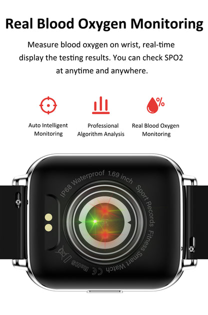 Ceas SmartWatch Saphir idealStore, Ecran HD 1.69 inch, Notificari Apeluri/Mesaje, Monitorizare Ritm Cardiac si Tensiune Arteriala, Compatibil iOS/Android, Negru