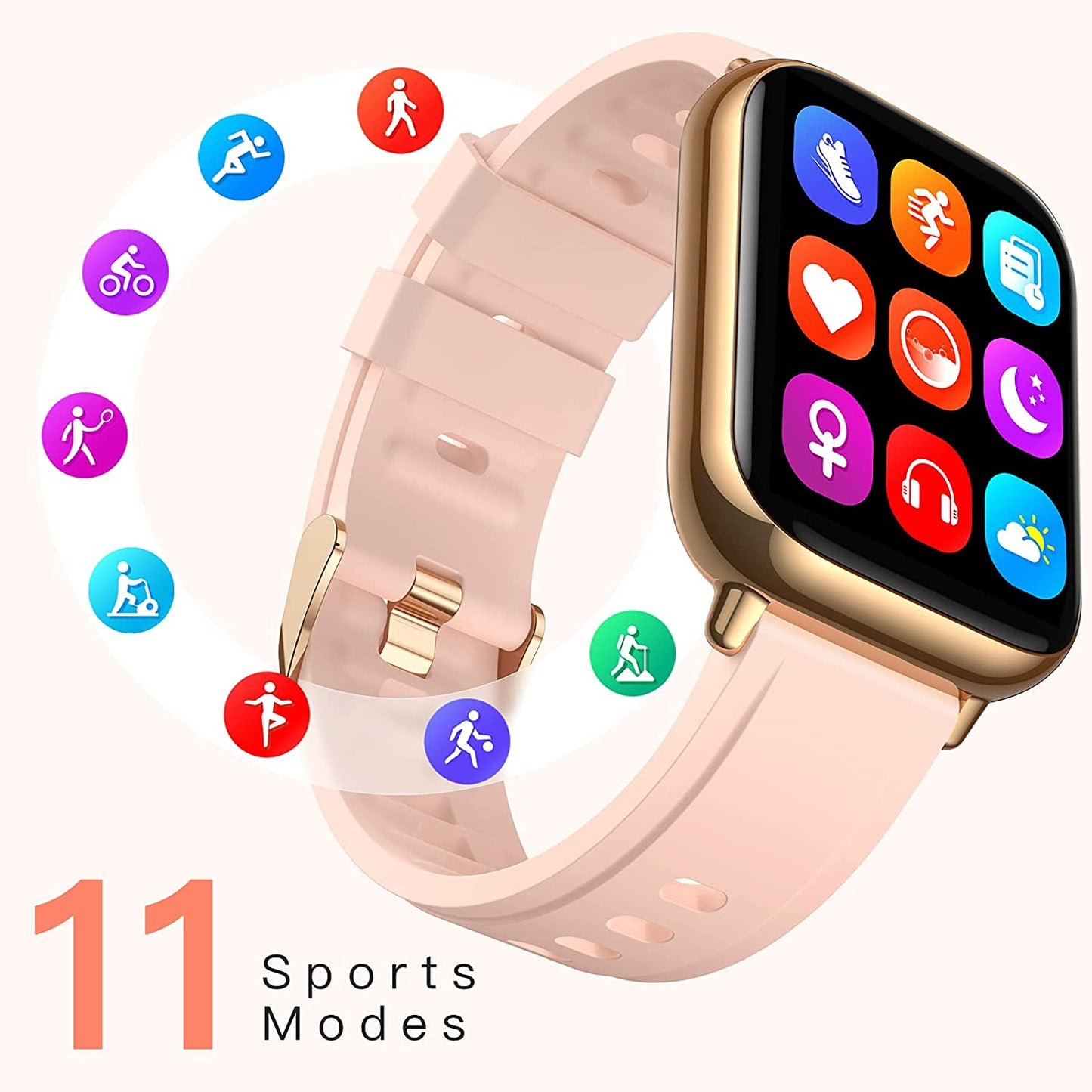 Ceas SmartWatch Saphir idealStore, Ecran HD 1.69 inch, Notificari Apeluri/Mesaje, Monitorizare Fitness, Ritm Cardiac si Tensiune Arteriala, Compatibil iOS/Android, Auriu