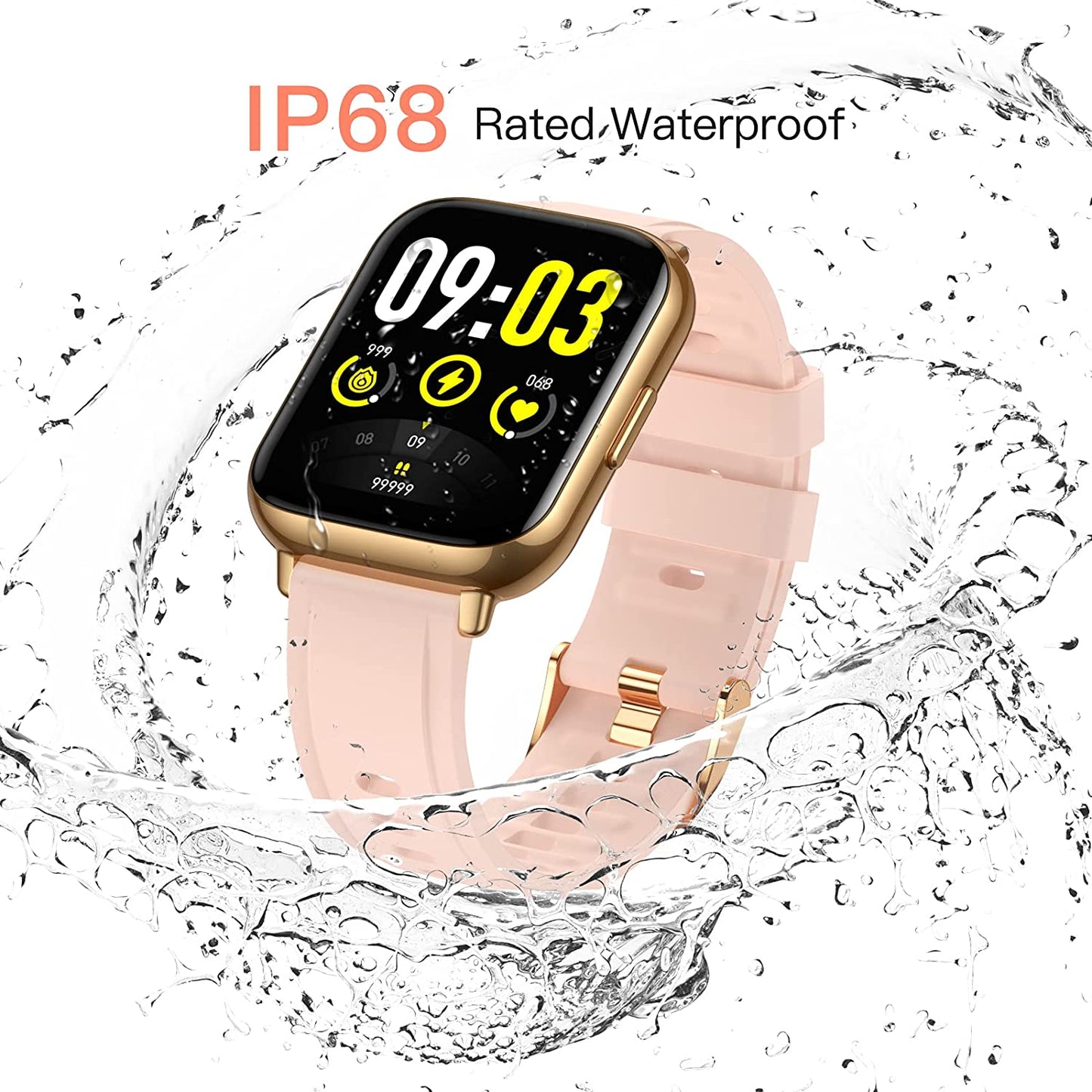 Ceas SmartWatch Saphir idealStore, Ecran HD 1.69 inch, Notificari Apeluri/Mesaje, Monitorizare Fitness, Ritm Cardiac si Tensiune Arteriala, Compatibil iOS/Android, Auriu
