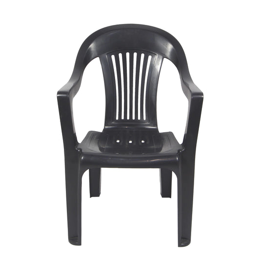 Scaun pentru gradina idealStore MountBeach, 56x54x80cm, Realizat din plastic de inalta calitate cu forma moderna, Accesorizat cu spatar si brate laterale pentru o buna relaxare, Durabilitate sporita, Culoare Antracit