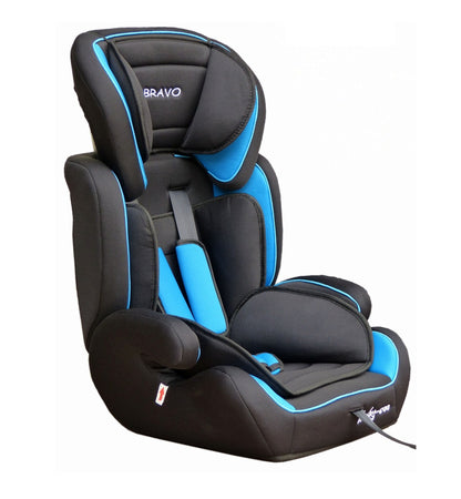 Scaun auto PROFESIONAL pentru copil Bravo Junior Blue, Model Deluxe, Pentru 3 grupe de greutate intre 9-36 KG,, Culoare Negru-Albastru, ce asigura maximul de siguranta si confort pentru copilul dumneavoastra, ideal pentru calatorii