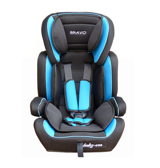 Scaun auto PROFESIONAL pentru copil Bravo Junior Blue, Model Deluxe, Pentru 3 grupe de greutate intre 9-36 KG,, Culoare Negru-Albastru, ce asigura maximul de siguranta si confort pentru copilul dumneavoastra, ideal pentru calatorii