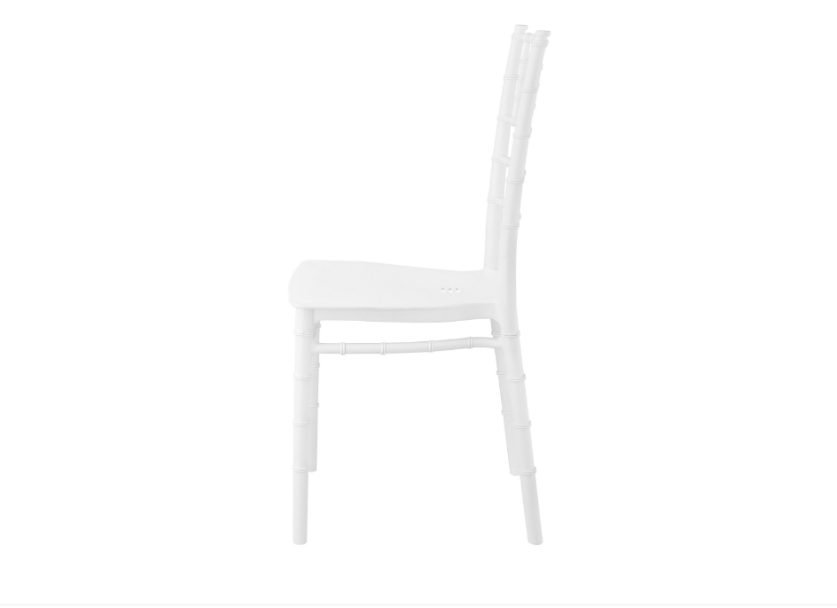 Scaun Chiavari Premium ALB idealSTORE, Dimensiuni 87 x 43 x 47 cm, Spatar Inalt, Sezut Ergonomic, Design Elegant, Plastic Rezistent la Uzura, Pete, UV, Umezeala, Inghet, Temperaturi Mari, Sarcina 150 KG, Usor de Curatat