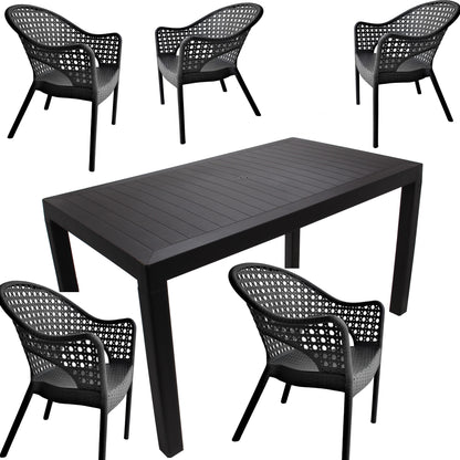 Set Masa cu 6 Scaune idealStore Ratan LUX, pentru Restaurant, Pub, Terasa, Calitate Premium, Masa din Polietilena L 140x l 80x h 75 cm, Scaun din Polietilena L 47 x l 69 x h 85 cm, Model Ratan, Rezistent la Apa, Soare, Inghet, Umezeala, Utilizare Multipla