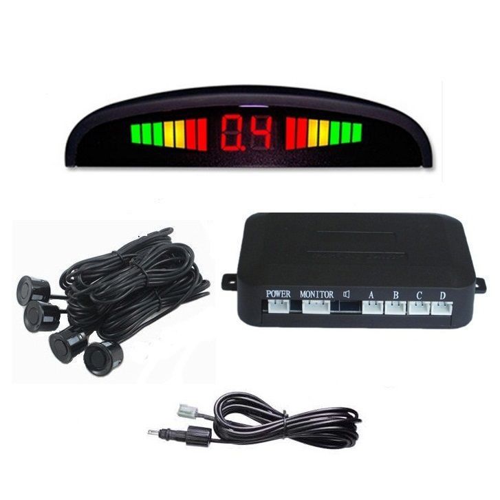 Senzori de parcare cu afisaj si sunet IDL cu 4 senzori, Unitate display si sunet, Freza pentru gaurire, montaj in bara masinii