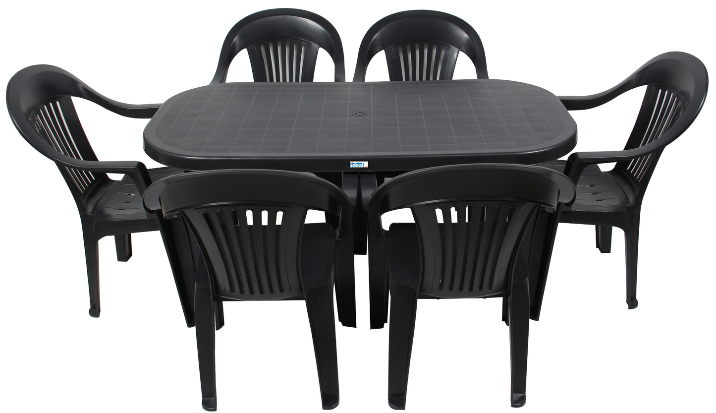 Set masa Gradina idealStore cu 6 Scaune si Masa 140x70x70cm, Rezistenta Sporita, Plastic de Inalta Calitate rezistent UV, Rezistent la Apa si Temperaturi Ridicate, Antracit
