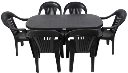 Set masa Gradina idealStore cu 6 Scaune si Masa 140x70x70cm, Rezistenta Sporita, Plastic de Inalta Calitate rezistent UV, Rezistent la Apa si Temperaturi Ridicate, Antracit