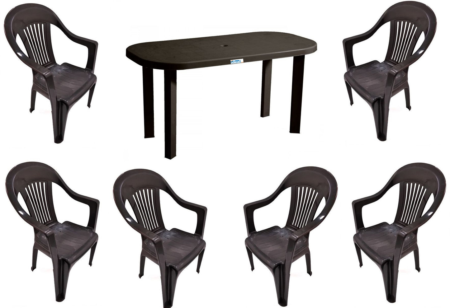 Set masa Gradina idealStore cu 6 Scaune si Masa 140x70x70cm, Rezistenta Sporita, Plastic de Inalta Calitate rezistent UV, Rezistent la Apa si Temperaturi Ridicate, Cappuccino