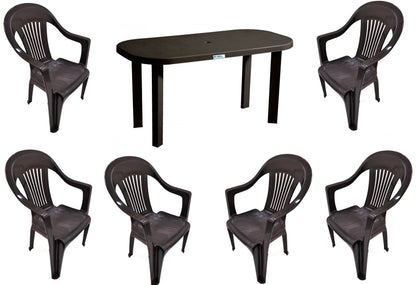 Set masa Gradina idealStore cu 6 Scaune si Masa 140x70x70cm, Rezistenta Sporita, Plastic de Inalta Calitate rezistent UV, Rezistent la Apa si Temperaturi Ridicate, Cappuccino