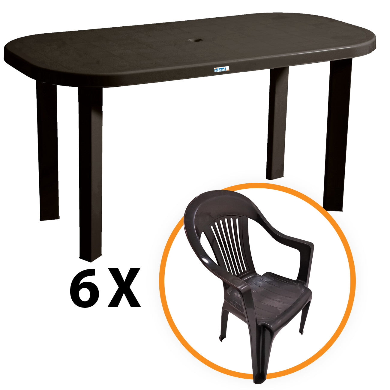 Set masa Gradina idealStore cu 6 Scaune si Masa 140x70x70cm, Rezistenta Sporita, Plastic de Inalta Calitate rezistent UV, Rezistent la Apa si Temperaturi Ridicate, Cappuccino
