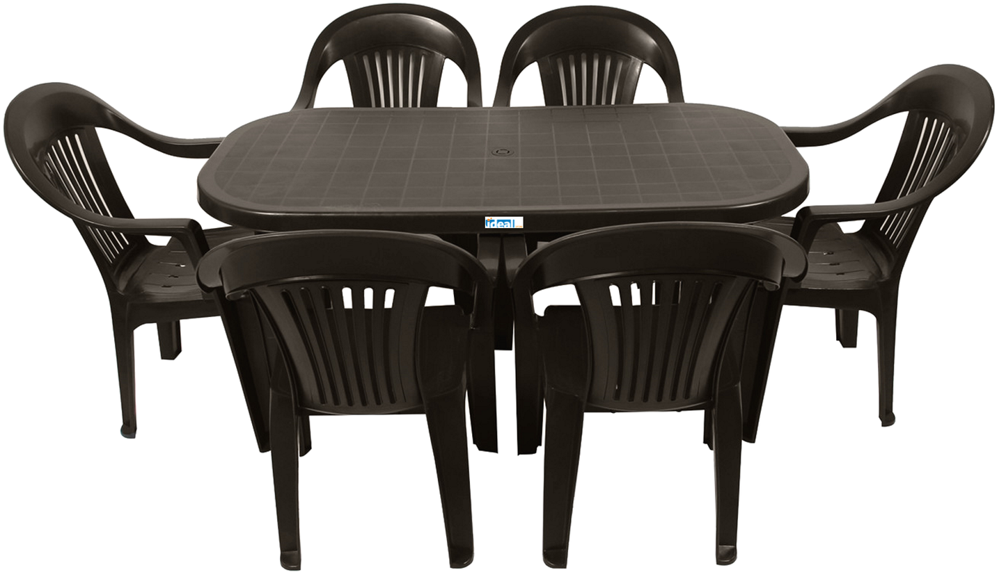 Set masa Gradina idealStore cu 6 Scaune si Masa 140x70x70cm, Rezistenta Sporita, Plastic de Inalta Calitate rezistent UV, Rezistent la Apa si Temperaturi Ridicate, Cappuccino