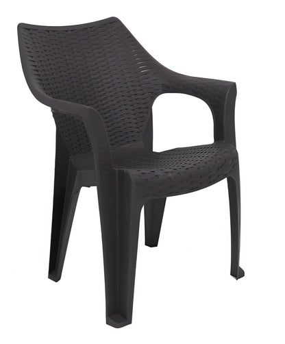 Set Masa cu 6 Scaune de Gradina, Terasa, idealSTORE, Plastic de Inalta Calitate, Polietilena, Dimensiuni masa 135 x 85 x 72 cm, Rezistent la Actiunea Factorilor Atmosferici Nocivi si a Razelor UV, Culoare Maro, Greutatea maxima 120 Kg