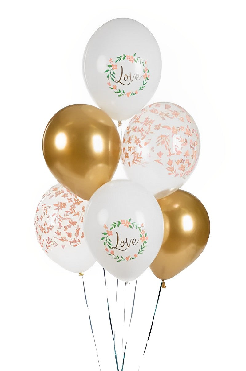 Set 6 baloane Love Mix Party IdealStore, Dimensiune 30 cm, 3 combinatii de culori disponibile din Latex, Ideale pentru petreceri reusite