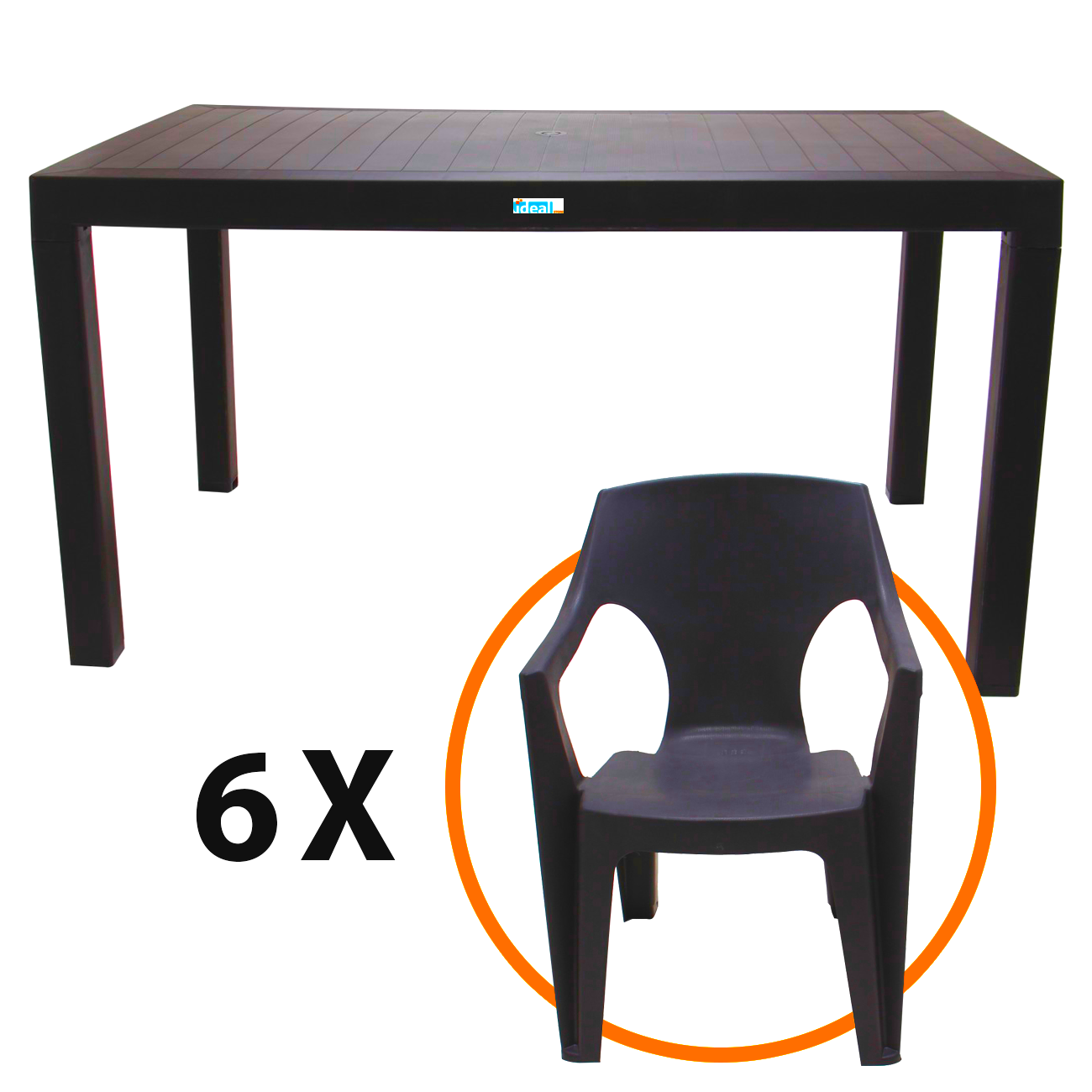 Set Masa Terasa sau Gradina cu 6 Scaune idealStore Premium Table 140x80x75 cm, Calitate Premium, Rezistent la Apa, Soare, Inghet, Umezeala, Utilizare Multipla