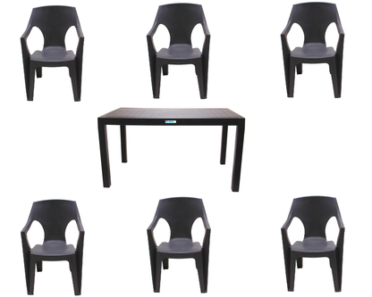 Set Masa Terasa sau Gradina cu 6 Scaune idealStore Premium Table 140x80x75 cm, Calitate Premium, Rezistent la Apa, Soare, Inghet, Umezeala, Utilizare Multipla