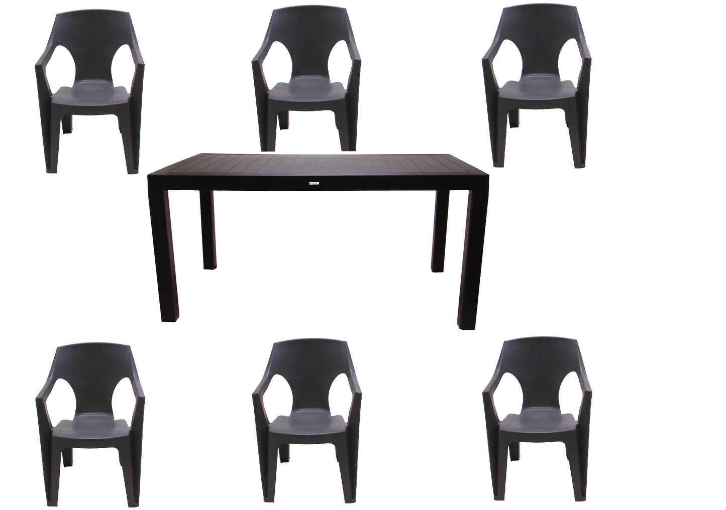 Set Masa Terasa sau Gradina cu 6 Scaune idealStore Premium Table 140x80x75 cm, Calitate Premium, Rezistent la Apa, Soare, Inghet, Umezeala, Utilizare Multipla