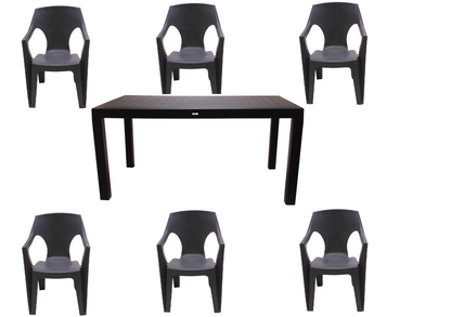 Set Masa Terasa sau Gradina cu 6 Scaune idealStore Premium Table 140x80x75 cm, Calitate Premium, Rezistent la Apa, Soare, Inghet, Umezeala, Utilizare Multipla