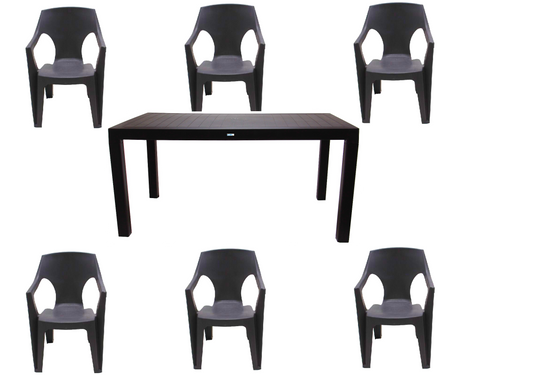 Set Masa Terasa sau Gradina cu 6 Scaune idealStore Premium Table 140x80x75 cm, Calitate Premium, Rezistent la Apa, Soare, Inghet, Umezeala, Utilizare Multipla
