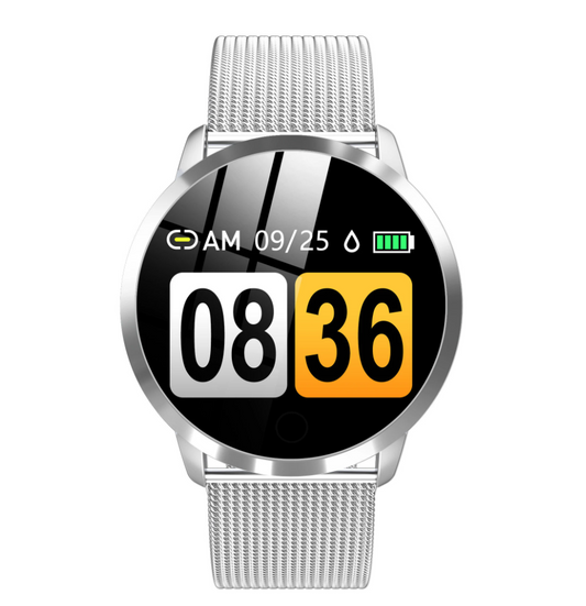 Ceas SmartWatch IdealSTORE Smart Fit 90 cu bratara metalica, Functie Oximetru SpO2, Functie avertizare sedentarism, Monitorizarea ritmului cardiac, Notificari Apeluri, SMS, Aplicatii, Rezistent la apa IP67, Ecran Full Touch 1.3 inch, Argintiu