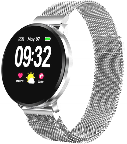 Ceas SmartWatch IdealSTORE Smart Fit 90 cu bratara metalica, Functie Oximetru SpO2, Functie avertizare sedentarism, Monitorizarea ritmului cardiac, Notificari Apeluri, SMS, Aplicatii, Rezistent la apa IP67, Ecran Full Touch 1.3 inch, Argintiu