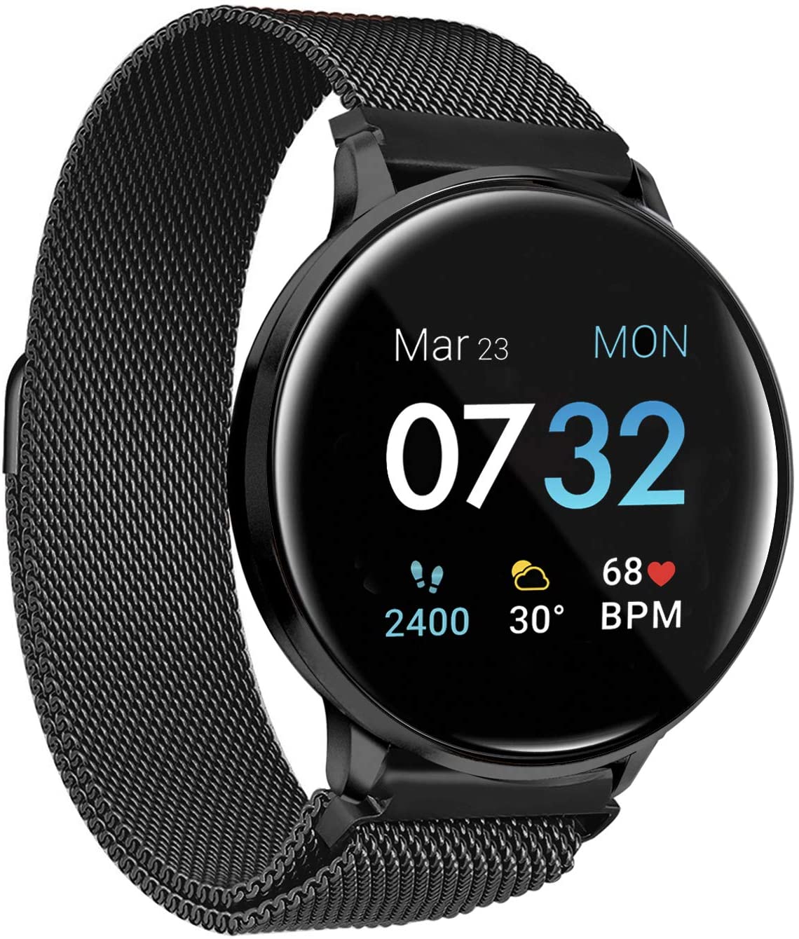 Ceas SmartWatch IdealSTORE Smart Fit 90 cu bratara metalica, Functie Oximetru SpO2, Functie avertizare sedentarism, Monitorizarea ritmului cardiac, Notificari Apeluri, SMS, Aplicatii, Rezistent la apa IP67, Ecran Full Touch 1.3 inch, Negru