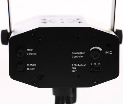 Instalatie Craciun IDL Laser Shower cu telecomanda si microfon pentru iluminarea interioara a locuintei, Efecte multiple, Proiectii de imagini si jocuri de lumini bicolore alaturi de set 12 fundite rosii pentru decorarea bradului