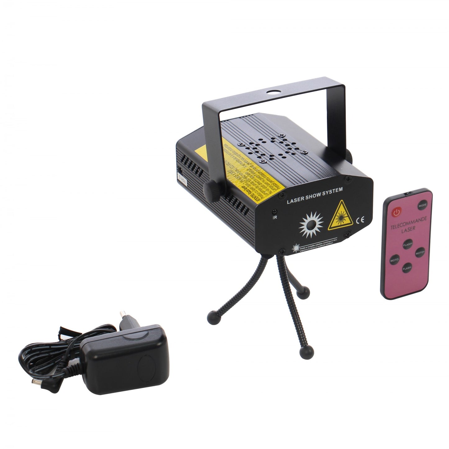 Instalatie Craciun IDL Laser Shower cu telecomanda si microfon pentru iluminarea interioara a locuintei, Efecte multiple, Proiectii de imagini si jocuri de lumini bicolore alaturi de set 12 fundite rosii pentru decorarea bradului