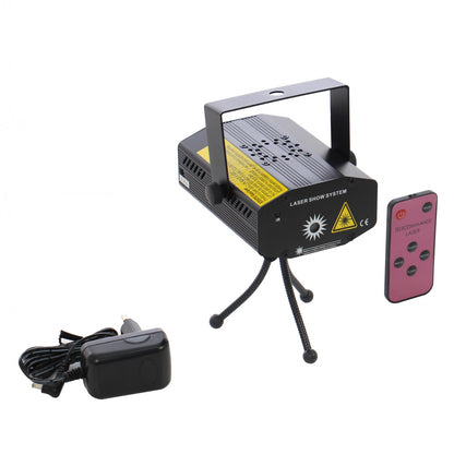 Instalatie Craciun IDL Laser Shower cu telecomanda si microfon pentru iluminarea interioara a locuintei, Efecte multiple, Proiectii de imagini si jocuri de lumini bicolore alaturi de set 12 fundite rosii pentru decorarea bradului