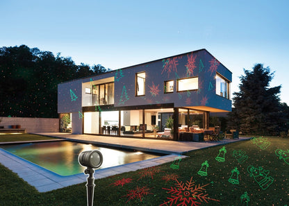 Instalatie Craciun IDL Laser Shower cu Telecomanda ce schimba infatisarea casei realizand diferite proiectii speciale cu lumini in nuante de rosu si verde