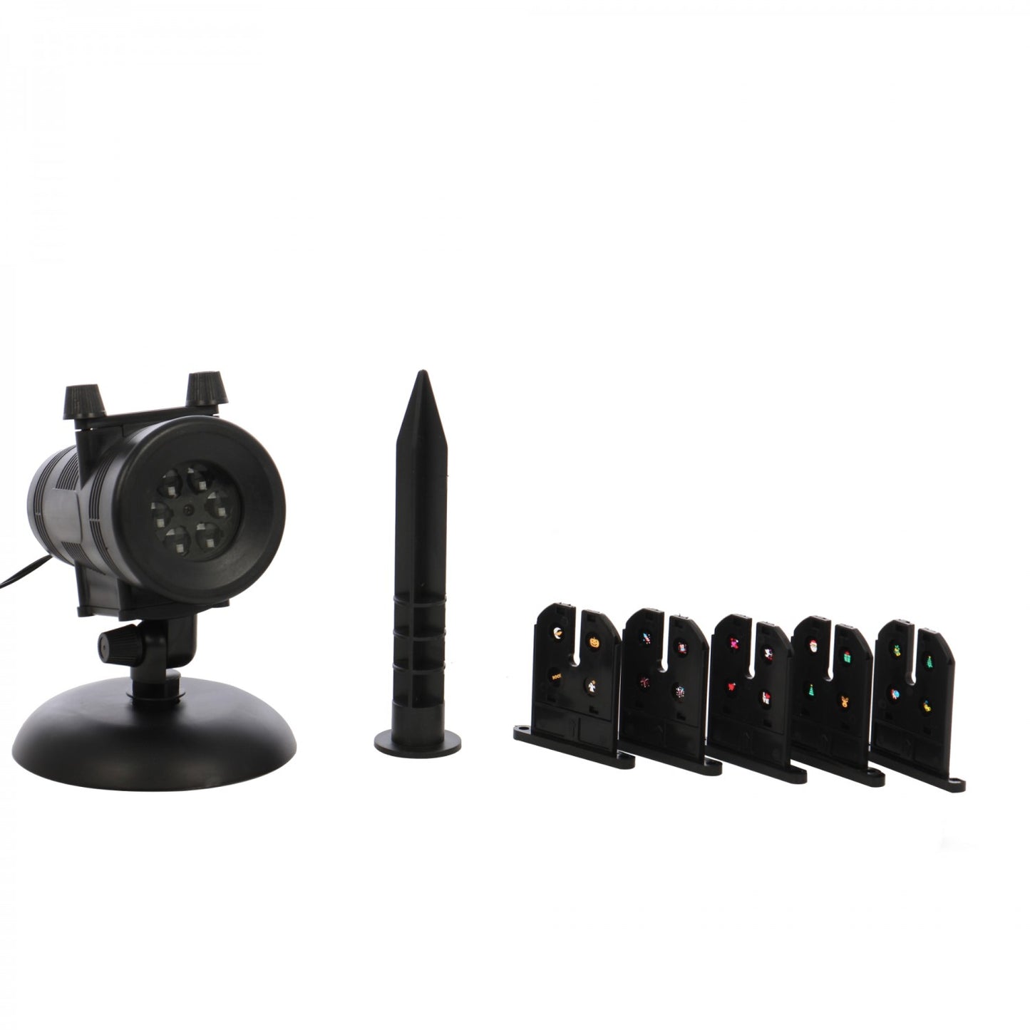 Instalatie Craciun IDL Laser Shower pentru iluminarea casei ce include 6 filme cu 4 modele diferite ce au proiectie multicolora, Model rotativ cu 4 surse de tip LED cu 8 ore de functionare