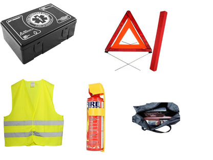 Kit siguranta auto IDL omologat R.A.R cu valabilitate 5 ani, 1x Stingator Tip Spray 1000ml , 1x Trusa Medicala Valabilitate 5 ani , 1x Triunghi Reflectorizant alaturi de Geanta pentru depozitare
