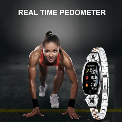 Ceas Smartwatch idealSTORE Lady SWEET COLLECTION 2019, Accesorizat cu Bratara metalica cu insertii elegante cu bijuterii, Monitorizare Ritm Cardiac, Sedentarism, Fitness Tracker, IP67 Waterproof, Culoare Silver