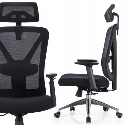 Scaun de birou Rotativ idealSTORE Vito Elite Collection, Echipat cu spuma confortabila, Spate respirabil realizat din plasa micro, Cotiere 2D reglabile, Baza din aluminiu, Posibilitatea inclinarii spatarului pana la 130 , Maxim 130 kg